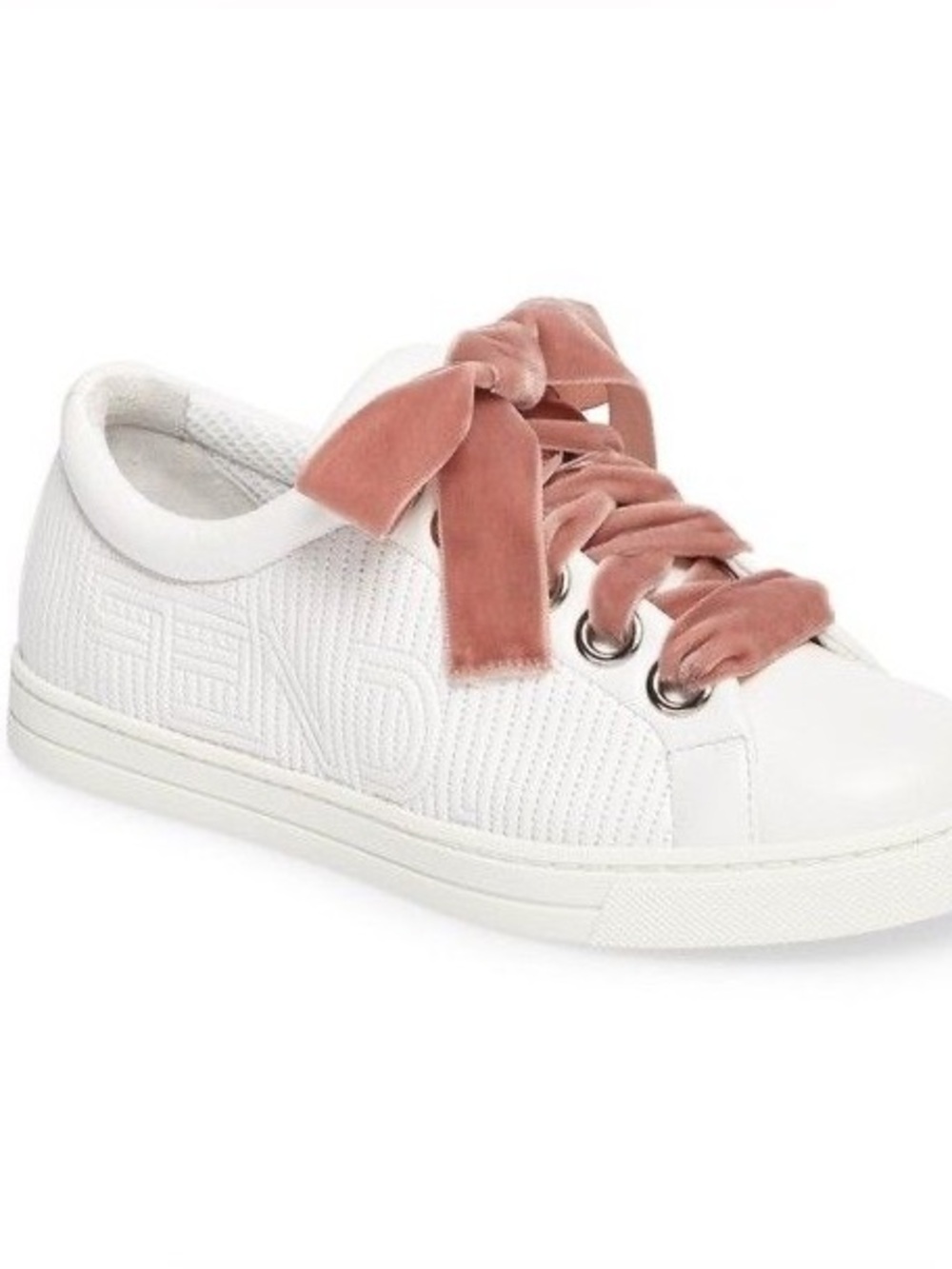 Fendi Vintage White Leather Logo Sneakers Classic Pink Velvet Laces Rare 39 US 8